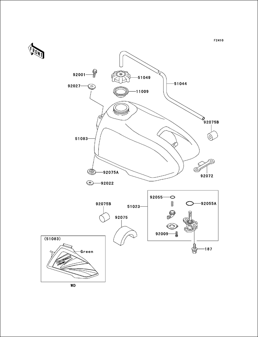 Kawasaki parts diagram 92072-1056 fuel tank rubber 