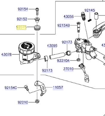 Kawasaki parts diagram 92075-1028 rubber grommet front brake 