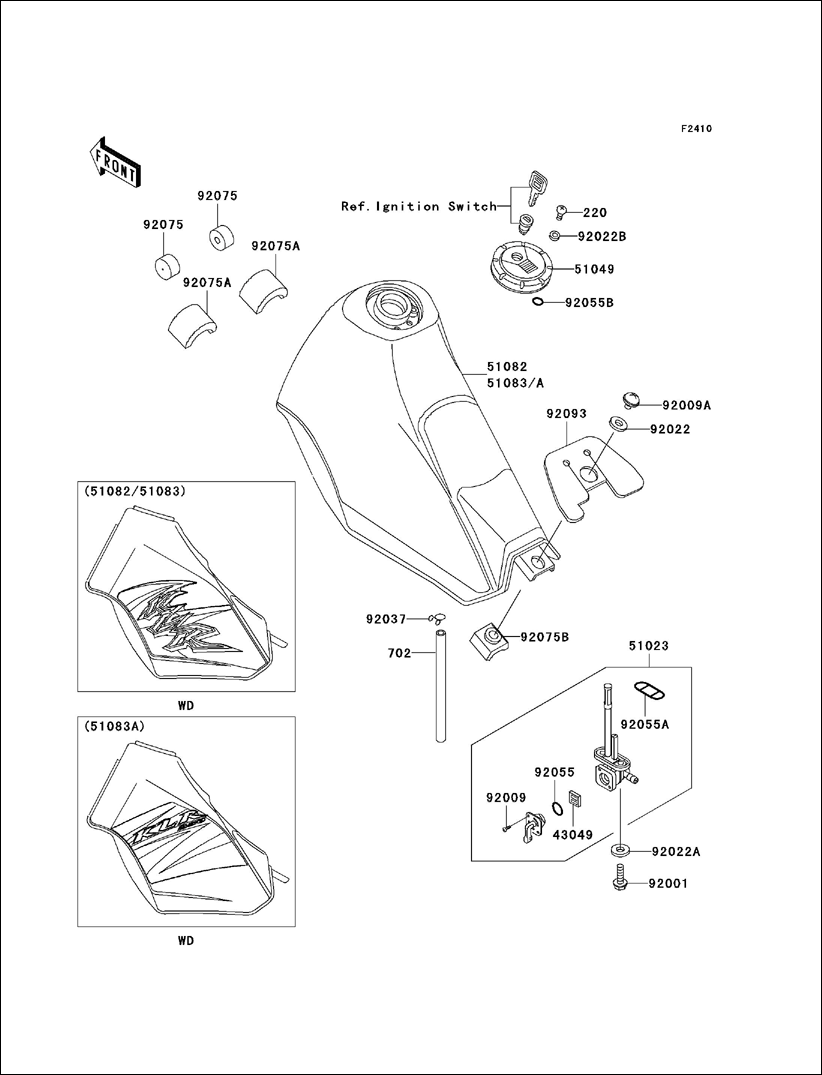 Kawasaki diagram 92075-1382 fuel tank rubber grommet
