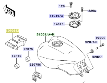 Kawasaki part 92075-1672 rubber tank 
support